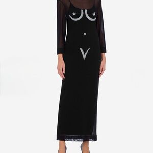 Moschino Black Long Sleeve Sheer Artistic Dress